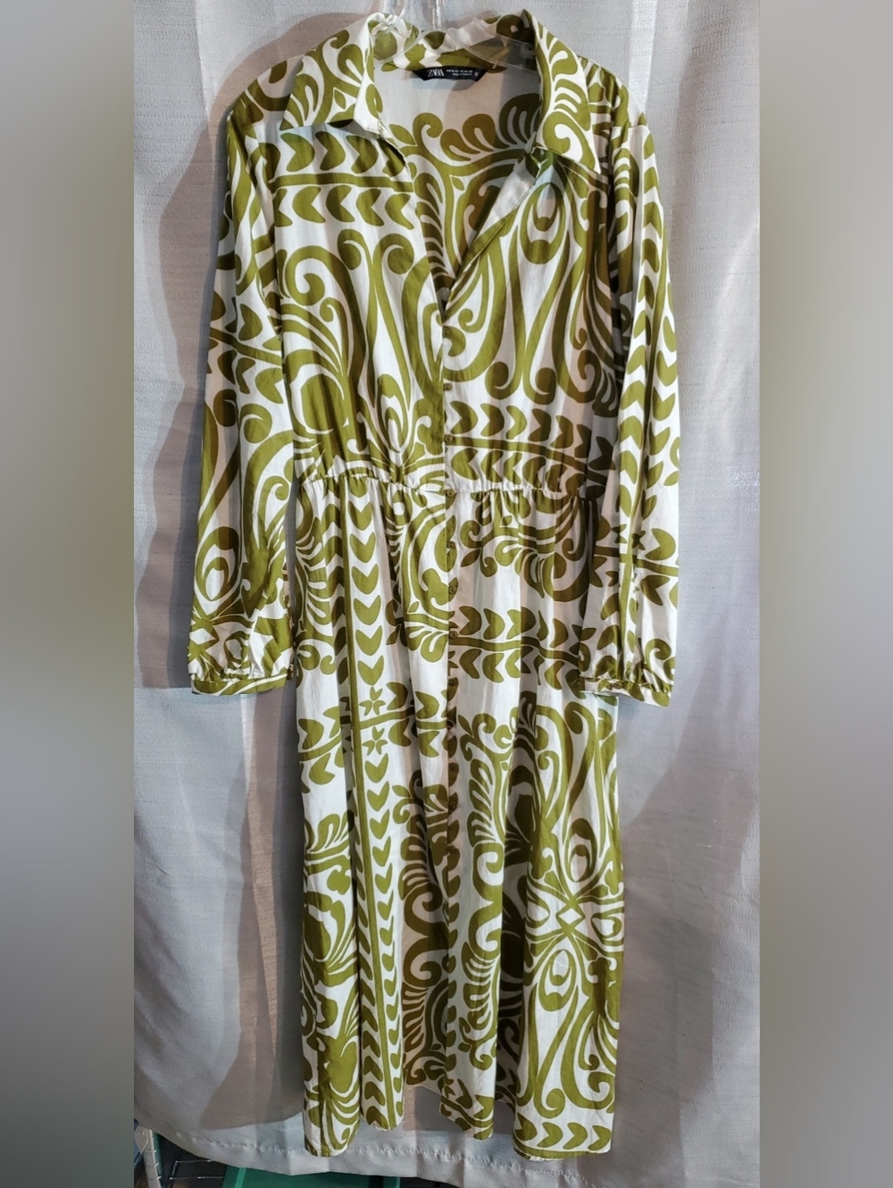 Zara Green and White Maxi Shirt Dress